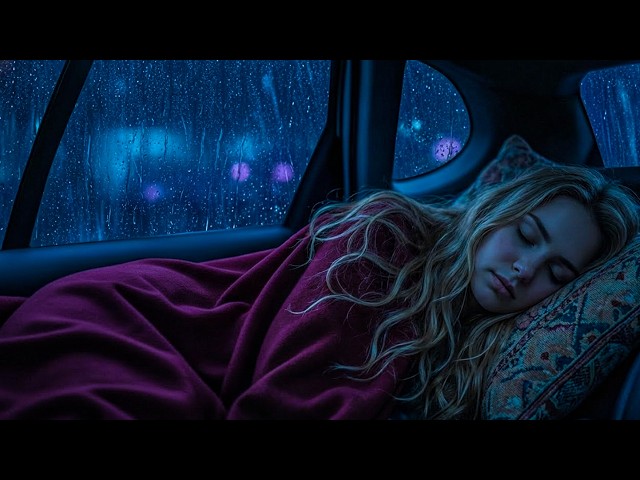 Deep Sleep Therapy with Heavy Rainstorm & Powerful Thunder Sounds on Car in Rainforest at Night
