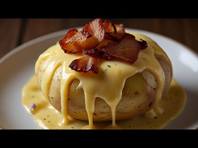 Запеченный картофель в сырном соусе с копченостями и грибами