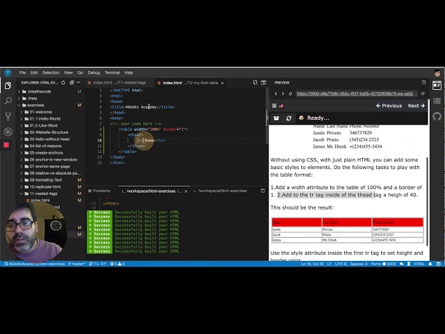 My first table with styles and head - HTML Interactive Exercises/Course