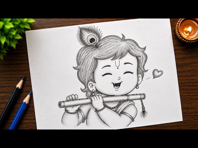 Cute Krishna Drawing ✨ | Easy Pencil Sketch Tutorial
