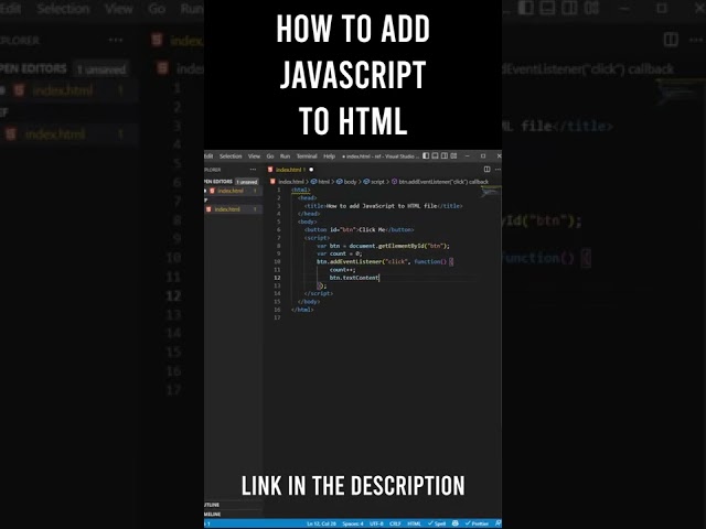Add JavaScript to an HTML file - JavaScript Tutorial for Beginners 2022