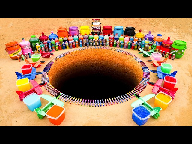 EXPERIMENT: Giant Rocket Eruption from Underground with Big Coca-Cola, Fanta, Pepsi & Mentos