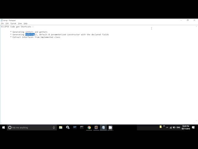 Eclipse Code Generation Shortcuts