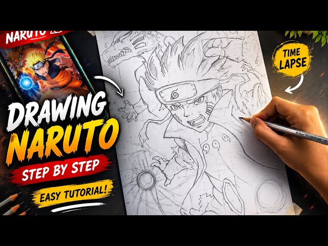 Naruto Drawing, Naruto Drawing Step by Step, Easy Pencil Sketch Tutorial, Anime Drawing