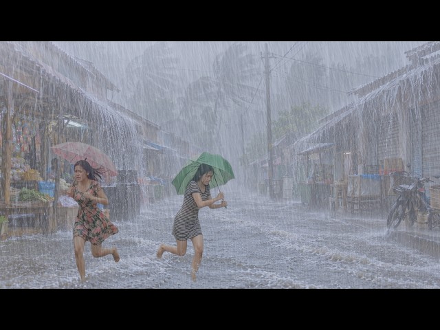 WALKING IN EXTREME RAIN ⛈️ Powerful Village Rainstorm | Deep Sleep & Insomnia Relief, Cure Insomnia