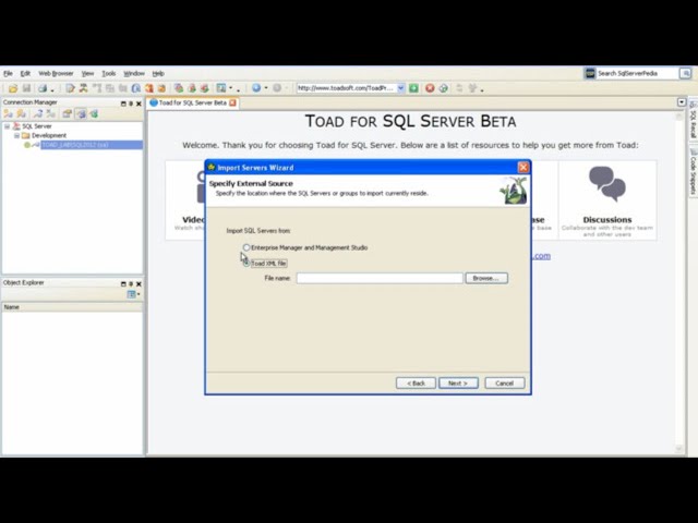 How to import connections in Toad for SQL Server