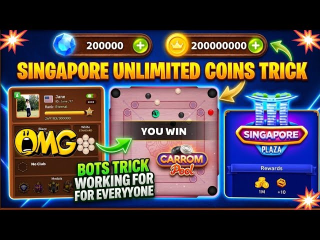 CARROM POOL UNLIMITED COINS TRICK | SINGAPORE BOTS TRICK | JAMOT GAMING 