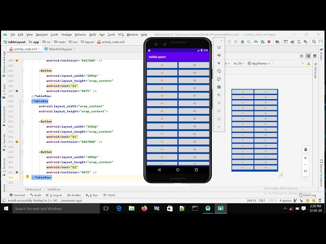 how to set table layout in android studio?Table layout in android studio?