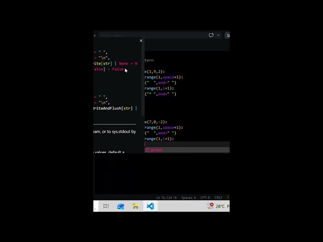 Diamond 💎 Pattern in Python| #python | #shorts | #short | #shortvideo 