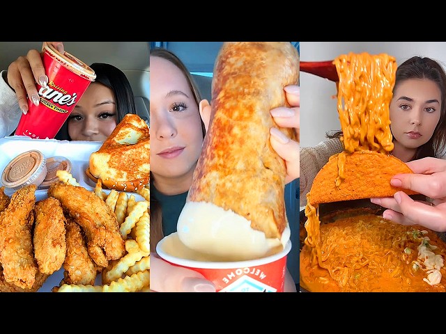 Asmr EATING 🍔| 124 | Raising Cane’s, Burrito, Wingstop with buldak, 🍕🧀pizza, Chipotle tacos🌮 & more