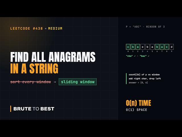 LeetCode #438: Find All Anagrams in a String, Sliding Window in O(n)