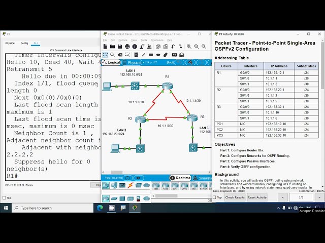 2.2.13 Packet Tracer - Point to Point Single Area OSPFv2 Configuration