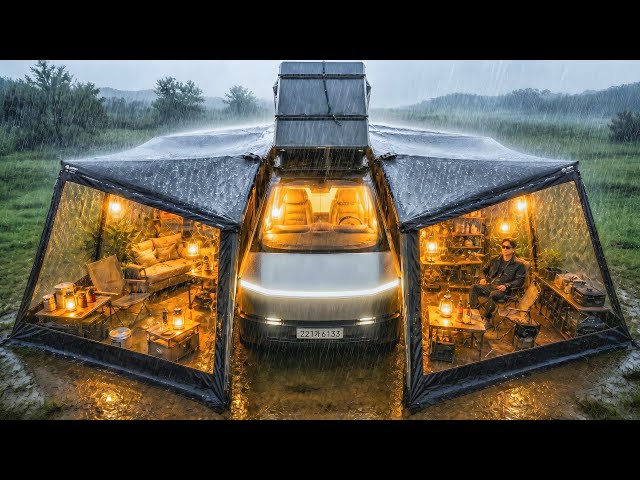 Camping bajo la lluvia | 3 habitaciones + tienda en camión futurista?