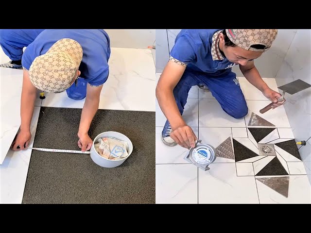 Young Man with great tiling skills -Great tiling skills -Great technique in construction PART 95