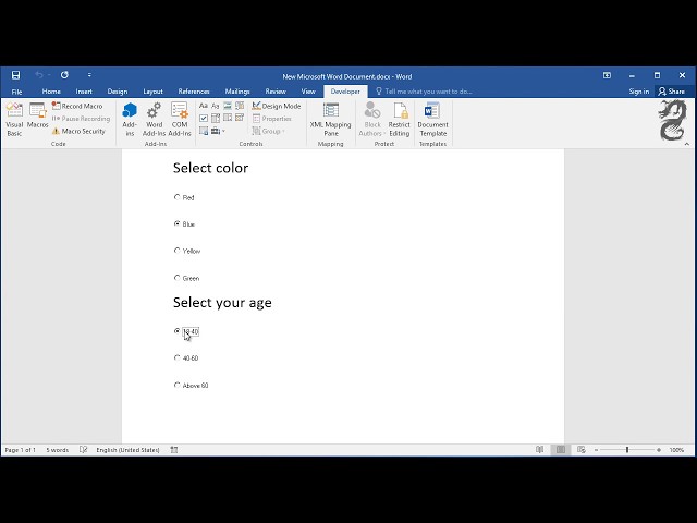 How to add radio buttons in Word