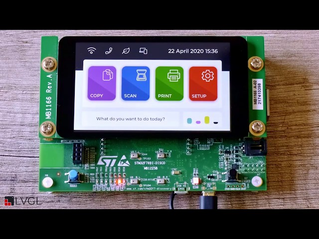 LVGL Printer Demo GUI on STM32F769 Discovery (800 x 480)