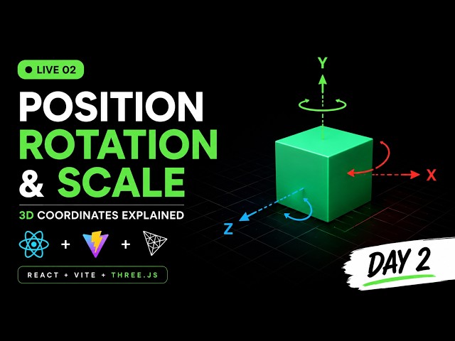 Three.js 🤯 Position, Rotation & Scale Explained | 3D Coordinates From ZERO | React+Vite LIVE | Day 3