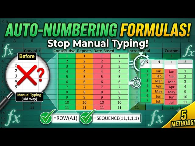 5 excel formulas for number series | Auto numbering in excel #microsoftexcel #excel 