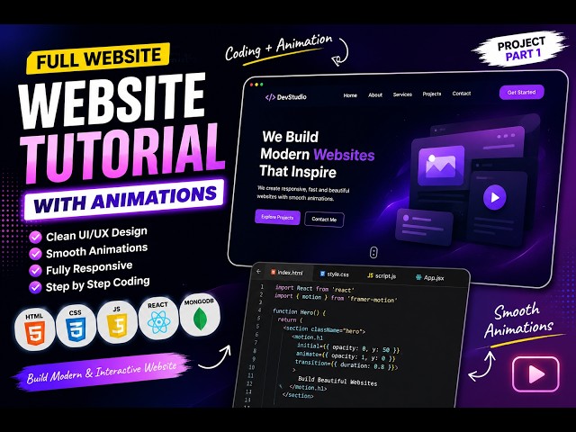 Build a Modern Website with Smooth Animations | HTML CSS JavaScript Full Website Tutorial #codeing