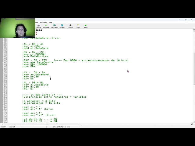 Práctica MASM / Emu8086 | Variables y registros en Assembly