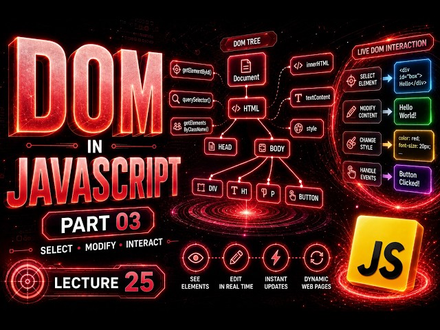 JavaScript DOM Manipulation Tutorial 2026 | Attributes, Styles, Insert, Delete Elements | Lecture 25