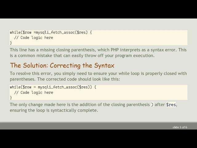 Understanding the Common Parse Error in PHP While Loop with HTML Code