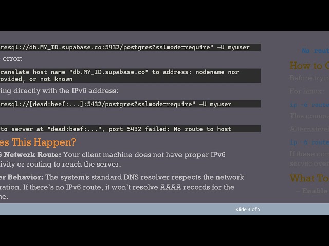 How to Use an IPv6-only Domain in a psql Connection String