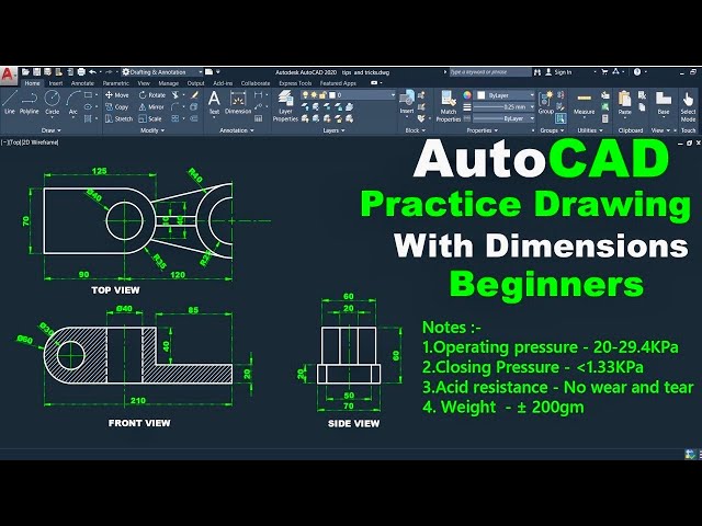 AutoCAD 2D Drawing for Practice | AutoCAD 2D Drawing with Dimensions Tutorial for beginners