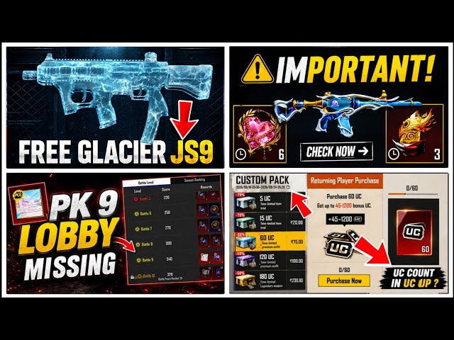 😱Don't Transfer Gem | Get Free JS9 Glacier | New Pre order Event | M416 Tidal | Pk 9 Lobby Missing