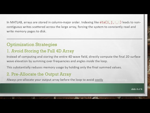 Optimizing Large-Scale 3D Ocean Wave Simulations in MATLAB