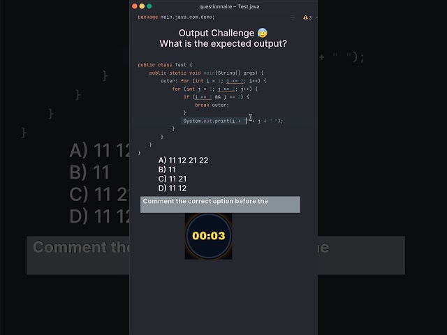 🤯 Java has a break that can escape TWO loops at once! # #java #coding #interview #shorts #mcq