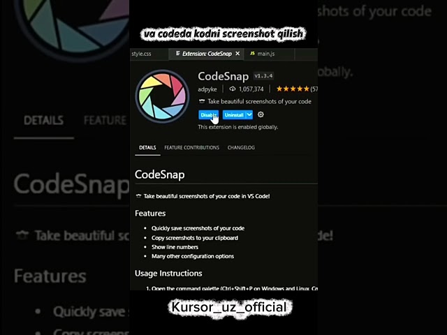 VS code dasturida kodlarni sifatli screenshot qilish #vscode #html #css #website #programmer
