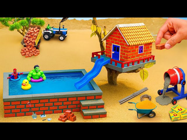 DIY Construction Science Project - Building a Modern After Monster Attack Pool House With Brick