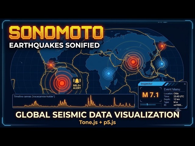 SONOMOTO. Earthquakes Sonified | Interactive Seismic Data Visualization & Web Audio (5.4 or greater)