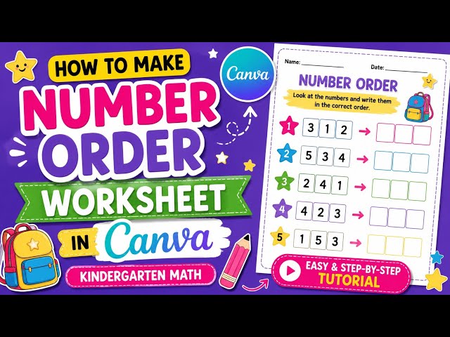 How to Make Number Order Worksheet in Canva | Kindergarten Math Worksheet Tutorial