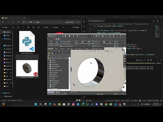 Automating Spur Gear Generation in SolidWorks using Python
