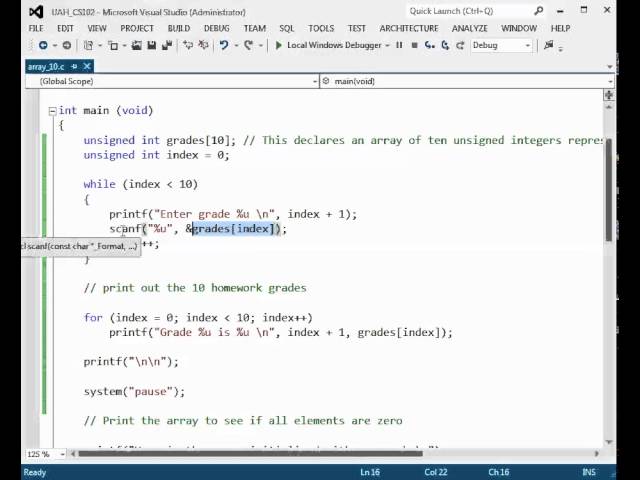 Introduction to One Dimensional Arrays in C
