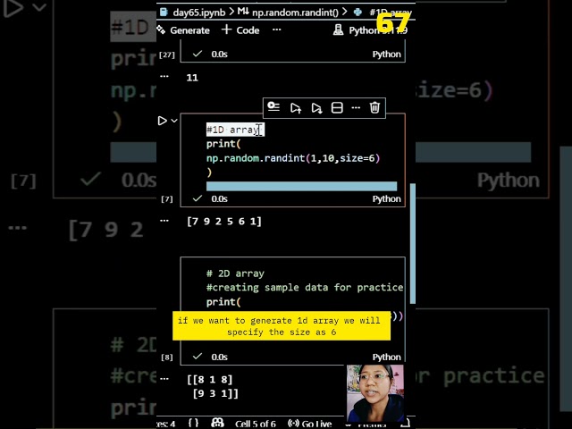 Day 67/100 np.random.randint() 🎲🐍#100DaysOfCode #Python #NumPy