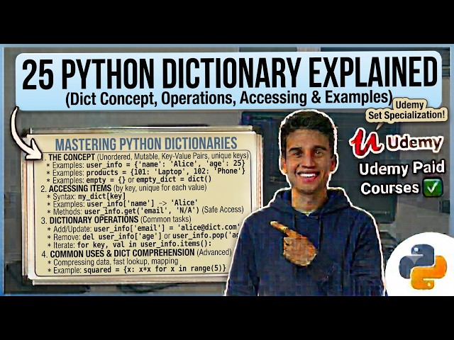 25 Python Dictionary Explained | Dictionaries in Python for Beginners | Udemy Paid Courses ✅