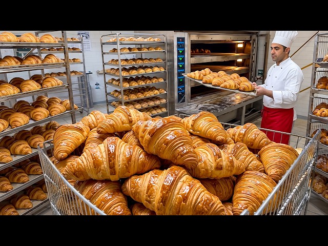 Croissants & French Pastries Made in a Busy Bakery | Satisfying Process