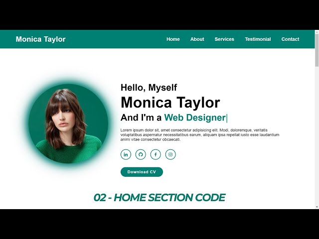 Fully Responsive Personal Portfolio Website using HTML CSS and JavaScript | Home Section