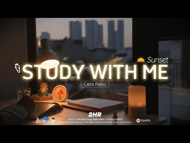 2-HOUR STUDY WITH ME at Sunset🌇| Calm Piano🎹, Rain Sounds🌧️☔| Pomodoro 50-10