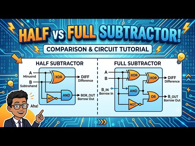 Half Subtractor vs Full Subtractor Explained! 🧠 | Digital Logic Design