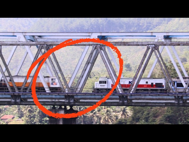 Long Train Crossing a High Bridge in Java | Indonesia Railways