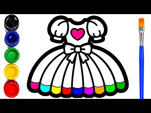 Cute Rainbow Dress Drawing and Coloring , Painting for Kids | Easy Art Tutorial