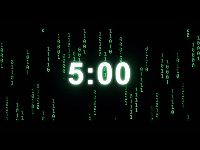 5 Minute Matrix-Inspired Countdown Timer | Digital Rain | Green Binary Code | Simulation Complete