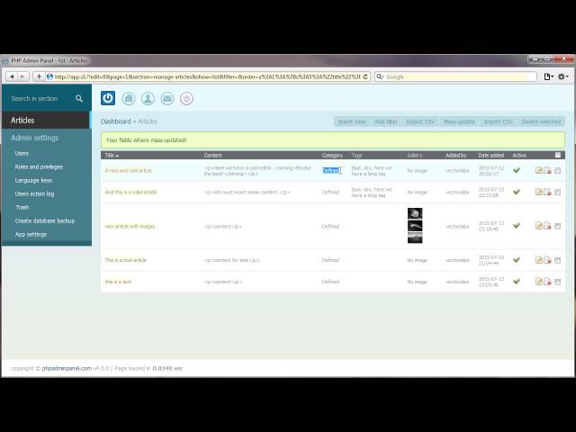 PHP Admin Panel - mass update