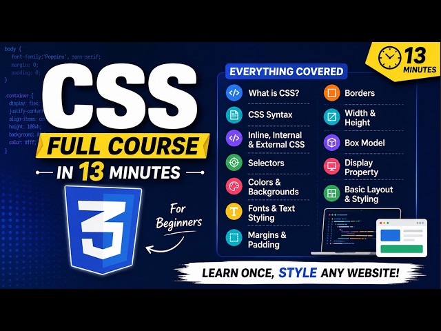 Learn CSS in 13 Minutes | Complete CSS Basics | Basics + Advanced | From Zero to Professional