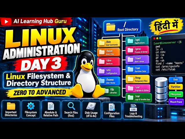 🐧 **LINUX ADMINISTRATION DAY 3 | LINUX FILESYSTEM & DIRECTORY STRUCTURE | HINDI**