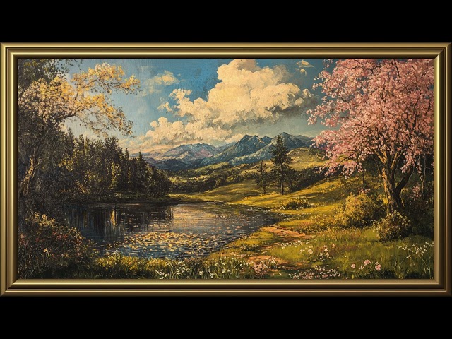 Vintage Beautiful Spring Landscape Painting | Gold Frame TV Art | Art Screensaver for TV 2 Hrs